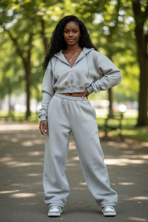 Cropped Zip-Up Hoodie & Jogger Set